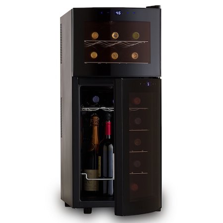 wine enthusiast curved door 21 bottle dual-zone wine cooler
